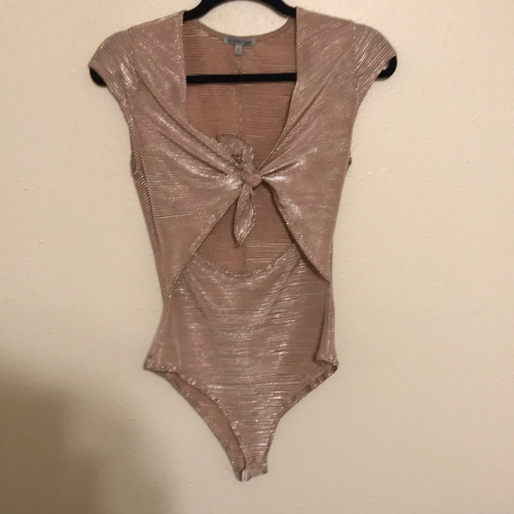 Light Pink and Silver Front Tie Bodysuit